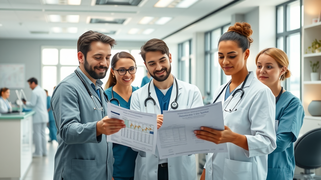 dynamic veterinary clinic team collaborating on patient charts and schedules with modern clinic and medical equipment—running your veterinary clinic