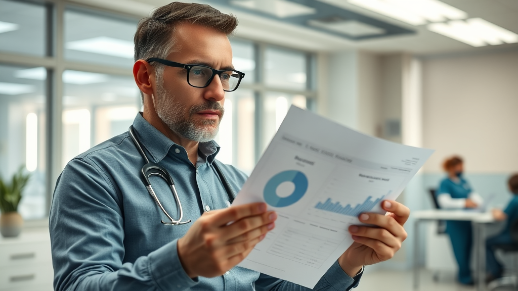 inspiring veterinary clinic owner reviewing business plans and charts for a modern veterinary practice—clear vision strategy