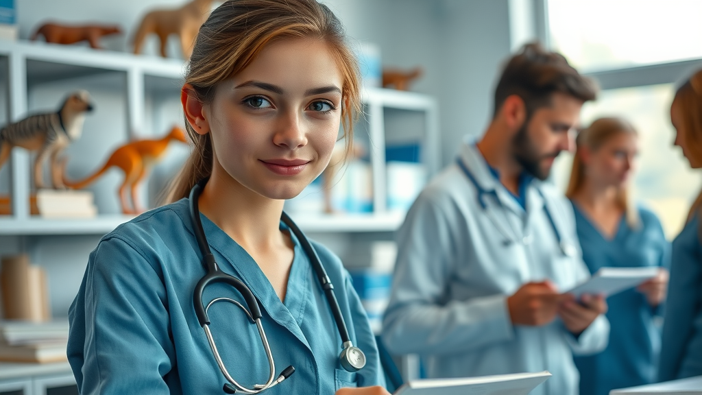 client care and education for veterinarians in australia - Aspiring veterinary student studying in an Australian classroom with animal models