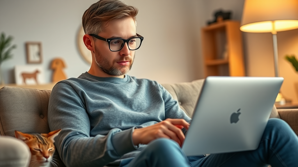 Pet owner reading online reviews for a veterinary clinic on a laptop, highlighting the importance of responding to negative reviews veterinary clinic