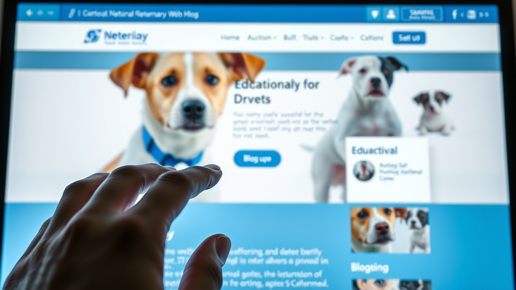 modern veterinary website homepage design with call-to-action buttons and educational blog for veterinary practices, emphasising effective online presence and digital marketing.