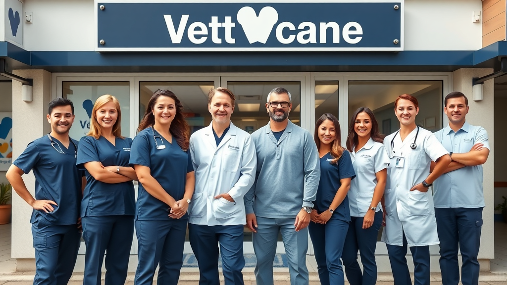 veterinary clinic with consistent branding on staff uniforms, signage, and business cards, projecting professional image and ensuring trust in veterinary marketing.