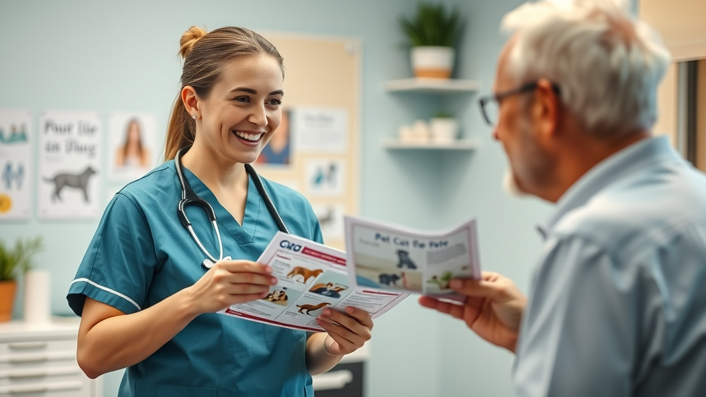 Veterinary nurse providing pet owner education—demonstrating client education and engagement in veterinary practices