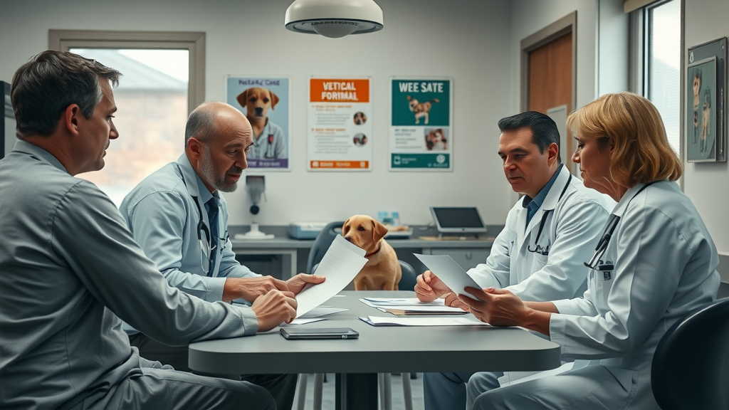 concerned veterinarians discussing burnout in a clinical setting, burnout in the veterinary industry