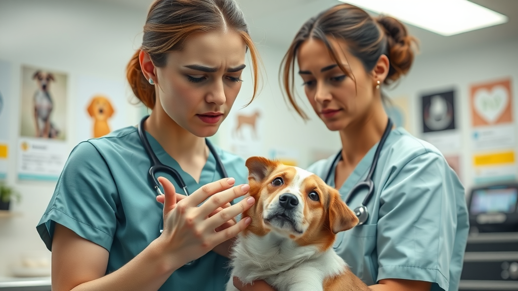 concerned veterinary nurse caring for patient, illustrating impact of burnout on patient care