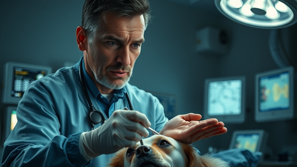 focused ER veterinarian performing late-night emergency care, high risk for burnout in the veterinary industry