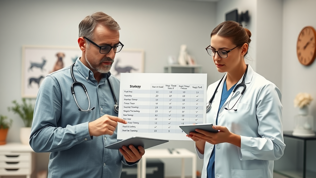 Professional business chart with veterinarians comparing pricing models in veterinary practice management
