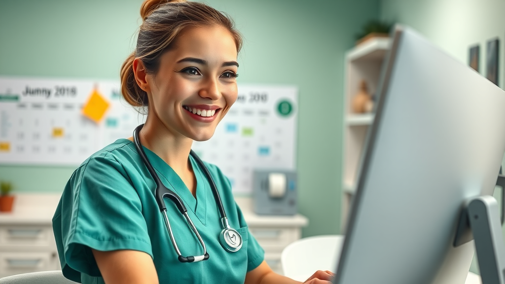 Veterinary staff efficiently managing appointments on online booking system in clinic back office