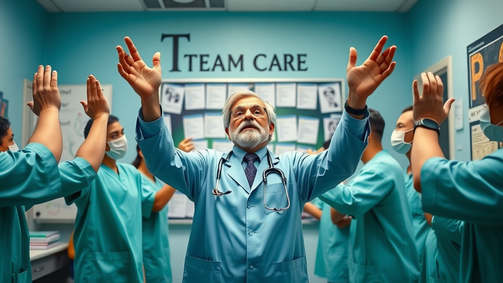 Inspirational veterinary leader motivating a team huddle, showing transformational leadership style in vet clinic management