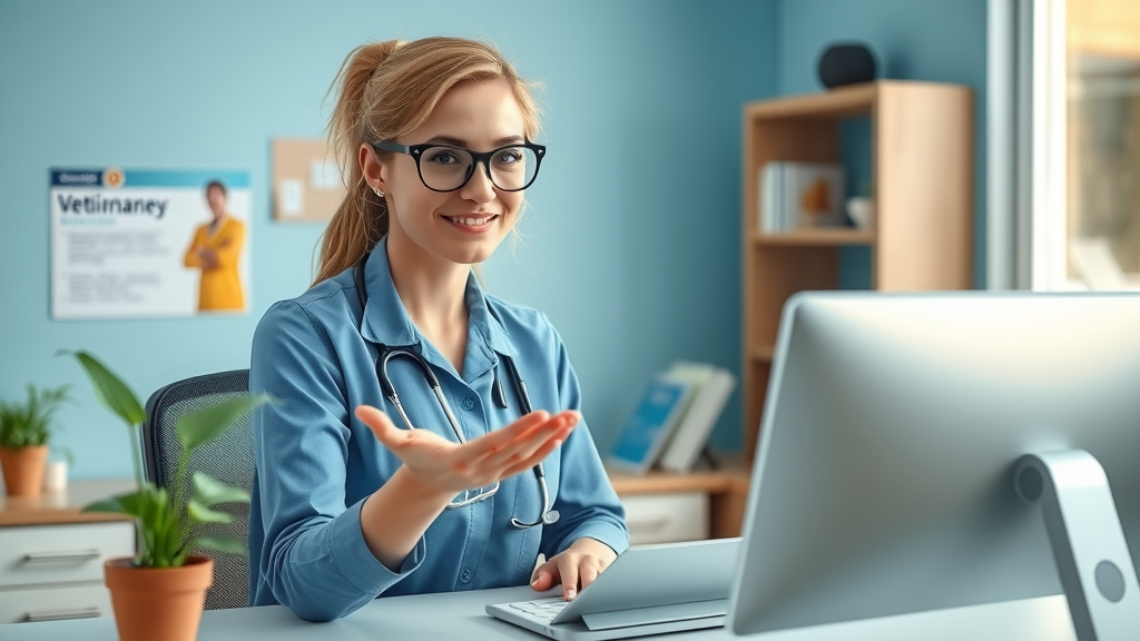 Professional veterinary manager answering clients